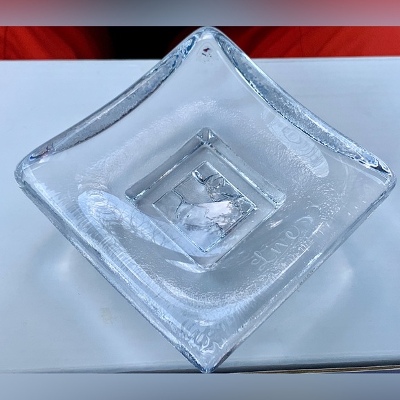 Kosta Boda "Live" Square Footed Thick Concave Glass Trinket Dish Two Faces - Picture 7 of 9